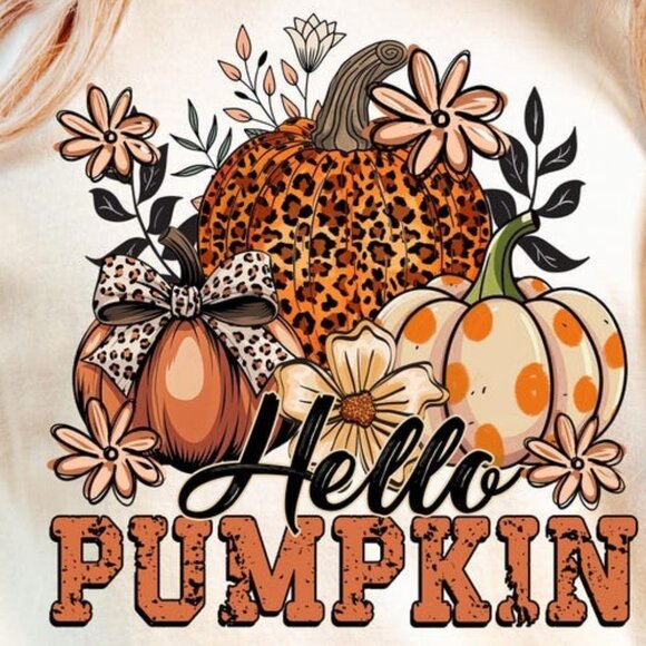Retro Boho Floral Fall Leopard Pumpkin Unisex T-shirt - Picture 2 of 4